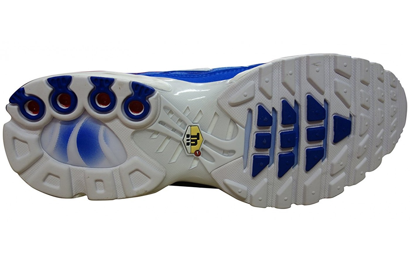 A bottom view of the Nike Air Max Plus shoe