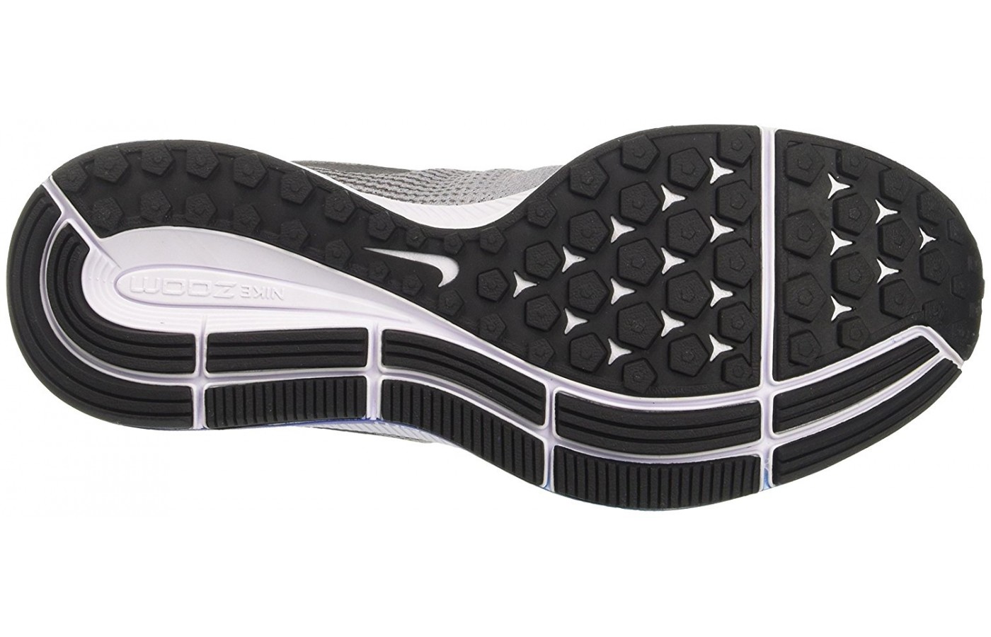 Three bottom view of the Nike Air Zoom Pegasus 33 running shoe