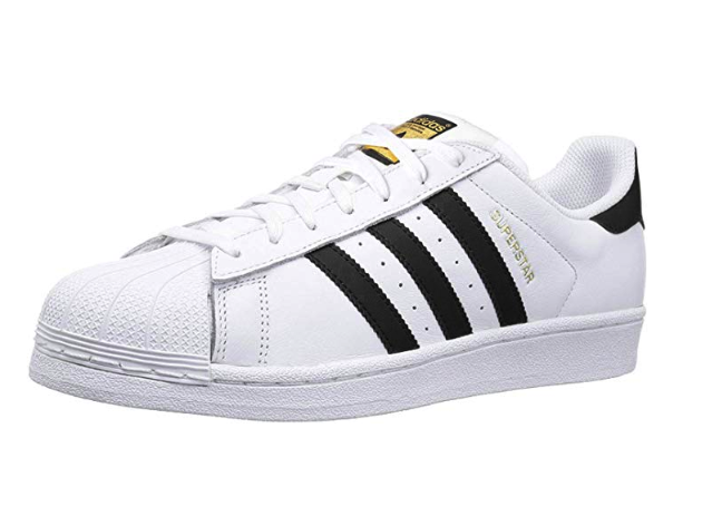 An angled view of the classic Adidas Superstar.
