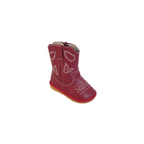 dark brown cowboy boot squaky shoes red