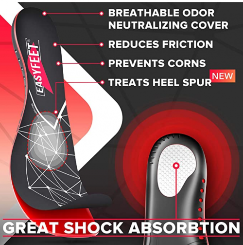 Plantar Fasciitis Arch Support Insoles for Men and Women Shoe Inserts - Orthotic Inserts - Flat Feet Foot - Running Athletic Gel Shoe Insoles - Orthotic Insoles for Arch Pain High Arch - Boot Insoles