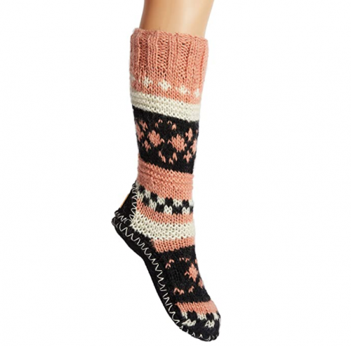 Tibetan Socks Hand Knit Wool Fleece Lined Long Slipper Socks