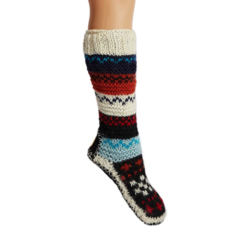 Tibetan Socks Hand Knit Wool Fleece Lined Long Slipper Socks