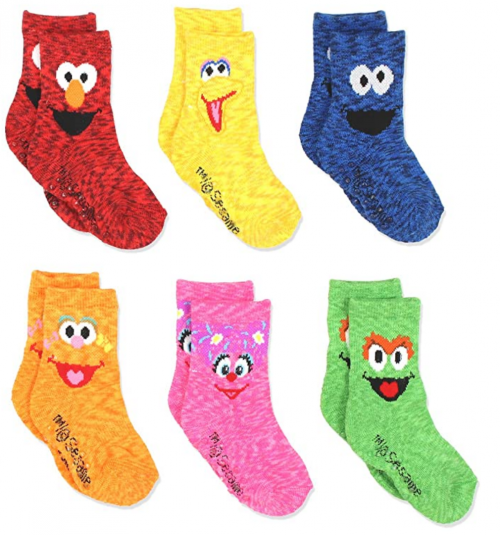Sesame Street Elmo Multi Pack Crew Socks with Grippers