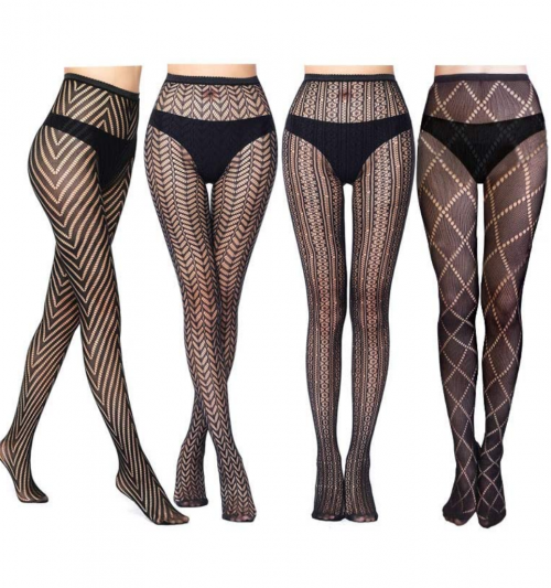 VERO MONTE 4 Styles Women Fishnet Tights Patterned Fishnets Stockings Small Hole